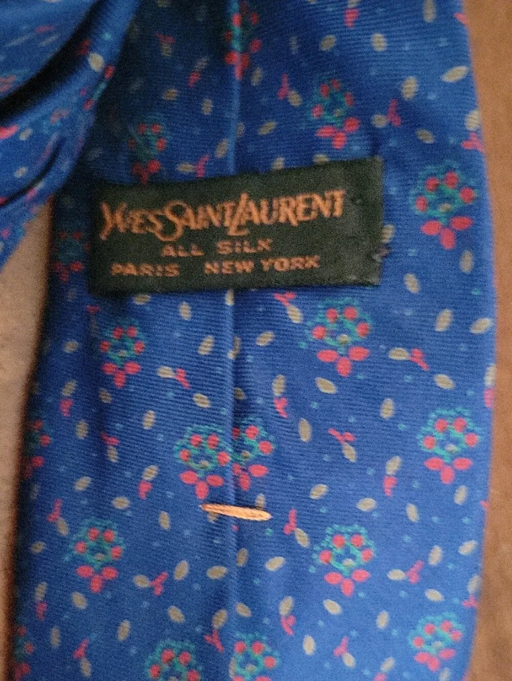 Vintage Yves Saint Laurent Paris/ New York Blue Floral Silk Tie